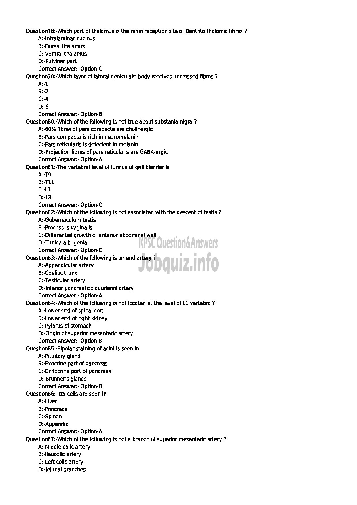 Kerala PSC Question Paper - ASSISTANT PROFESSOR IN ANATOMY MEDICAL EDUCATION-9