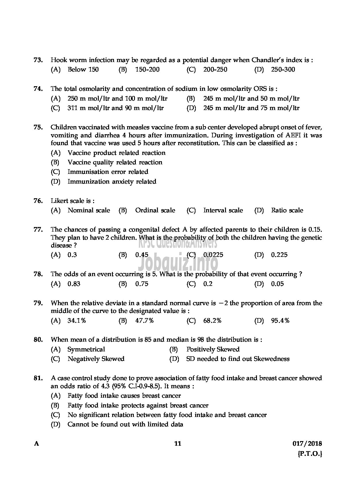 Kerala PSC Question Paper - ASSISTANT PROFESSOR IN COMMUNITY MEDICINE MEDICAL EDUCATION SERVICE-11