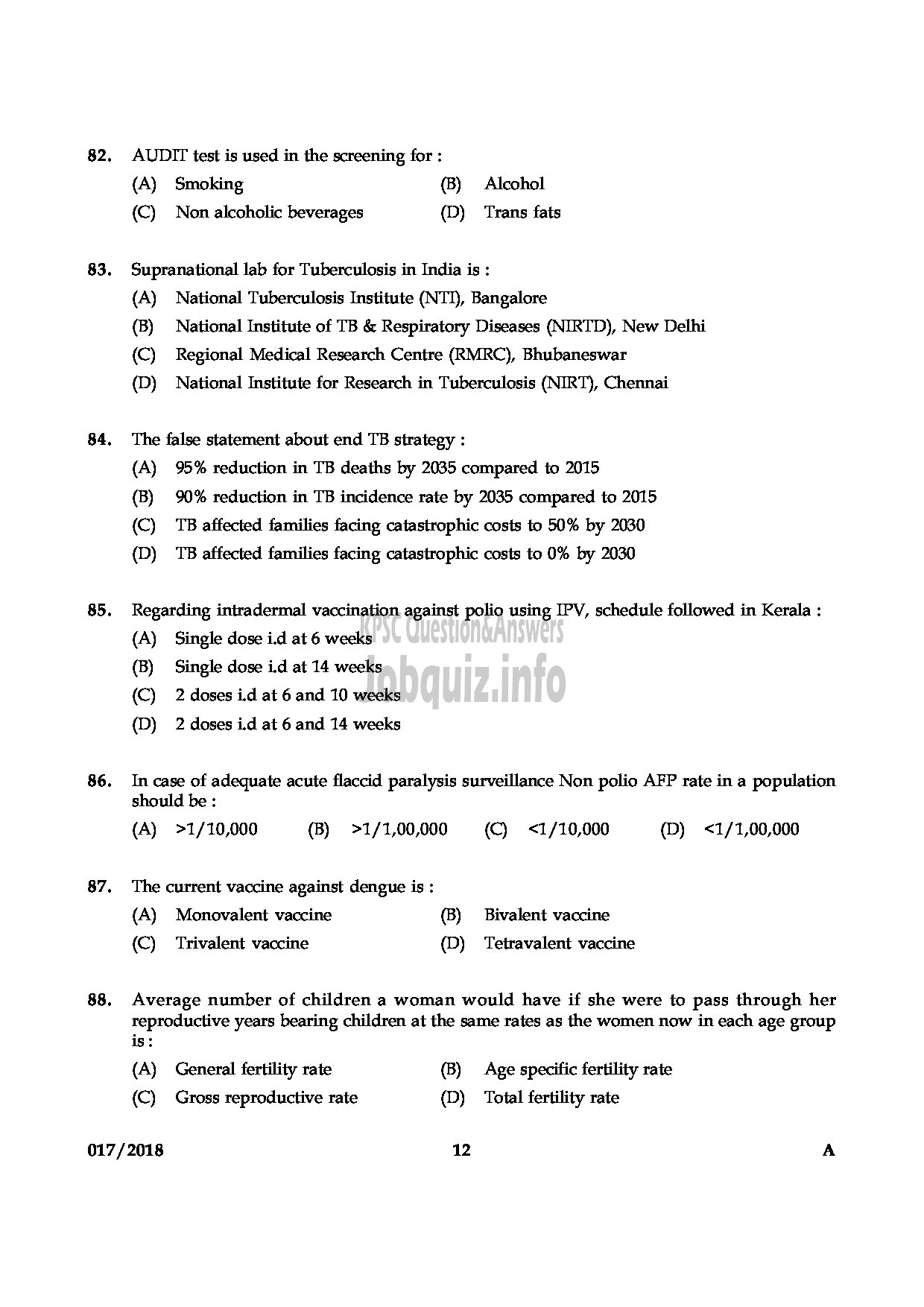 Kerala PSC Question Paper - ASSISTANT PROFESSOR IN COMMUNITY MEDICINE MEDICAL EDUCATION SERVICE-12