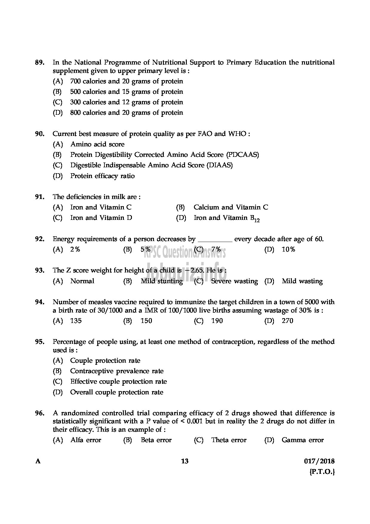 Kerala PSC Question Paper - ASSISTANT PROFESSOR IN COMMUNITY MEDICINE MEDICAL EDUCATION SERVICE-13