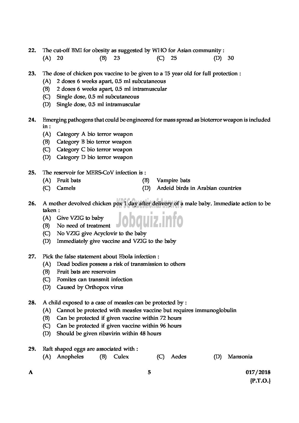 Kerala PSC Question Paper - ASSISTANT PROFESSOR IN COMMUNITY MEDICINE MEDICAL EDUCATION SERVICE-5