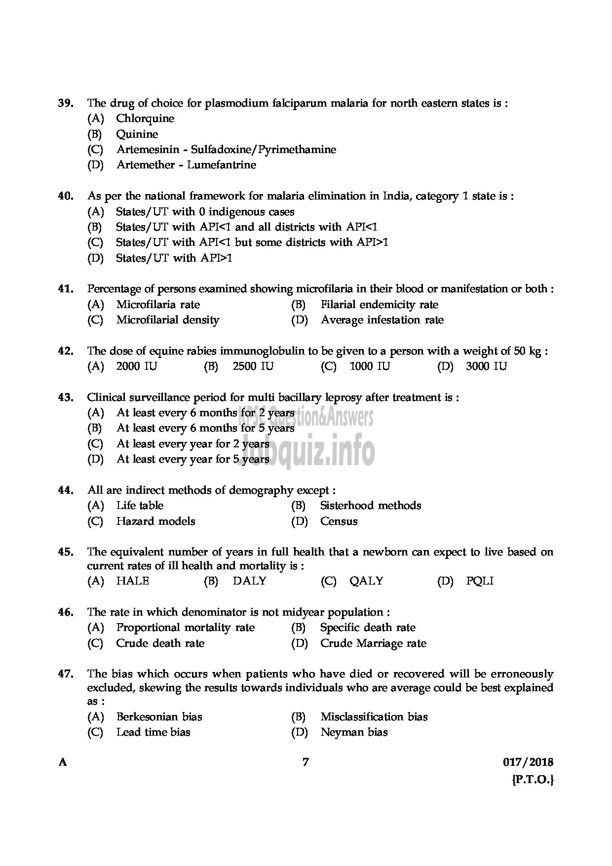 Kerala PSC Question Paper - ASSISTANT PROFESSOR IN COMMUNITY MEDICINE MEDICAL EDUCATION SERVICE-7