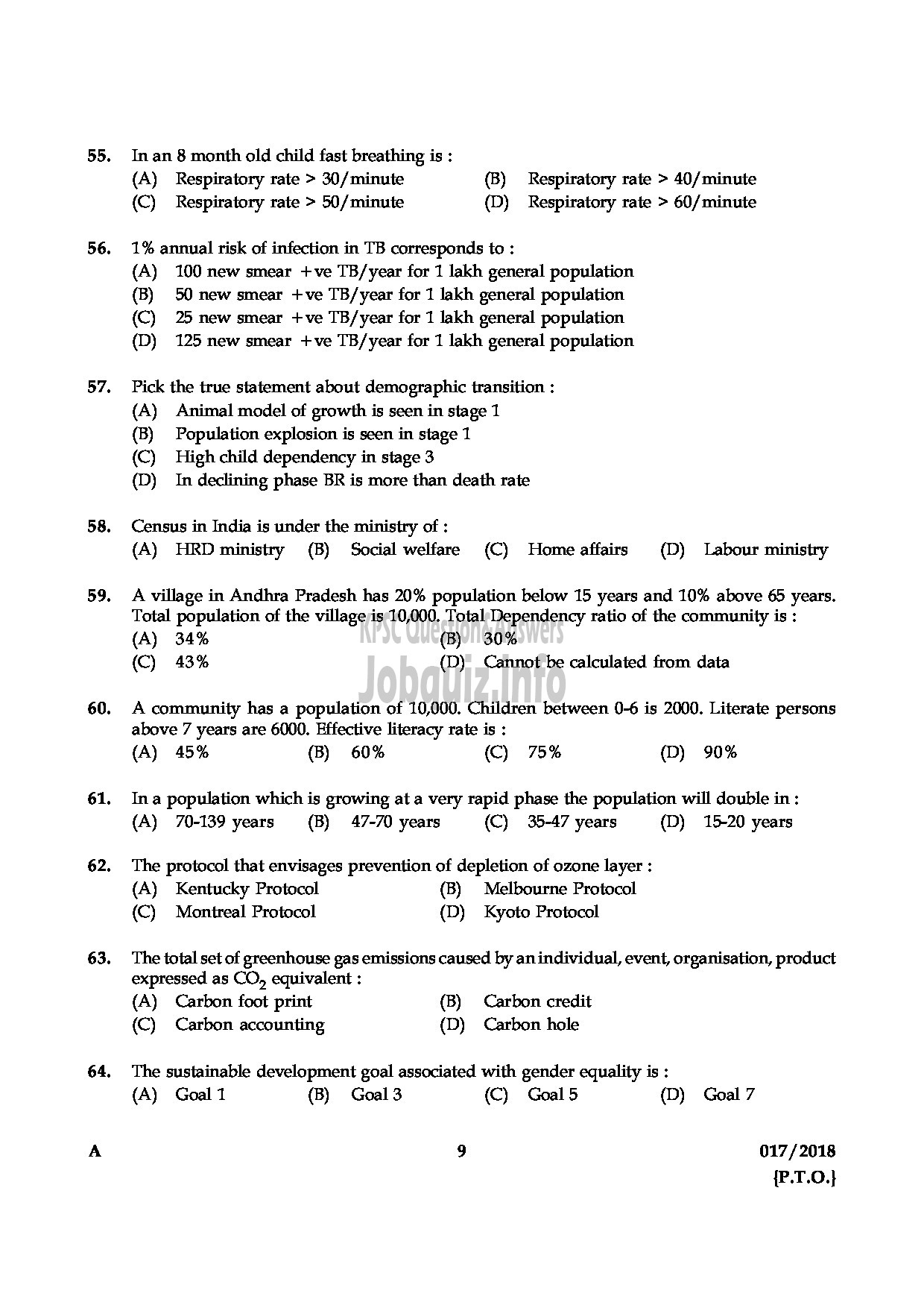 Kerala PSC Question Paper - ASSISTANT PROFESSOR IN COMMUNITY MEDICINE MEDICAL EDUCATION SERVICE-9