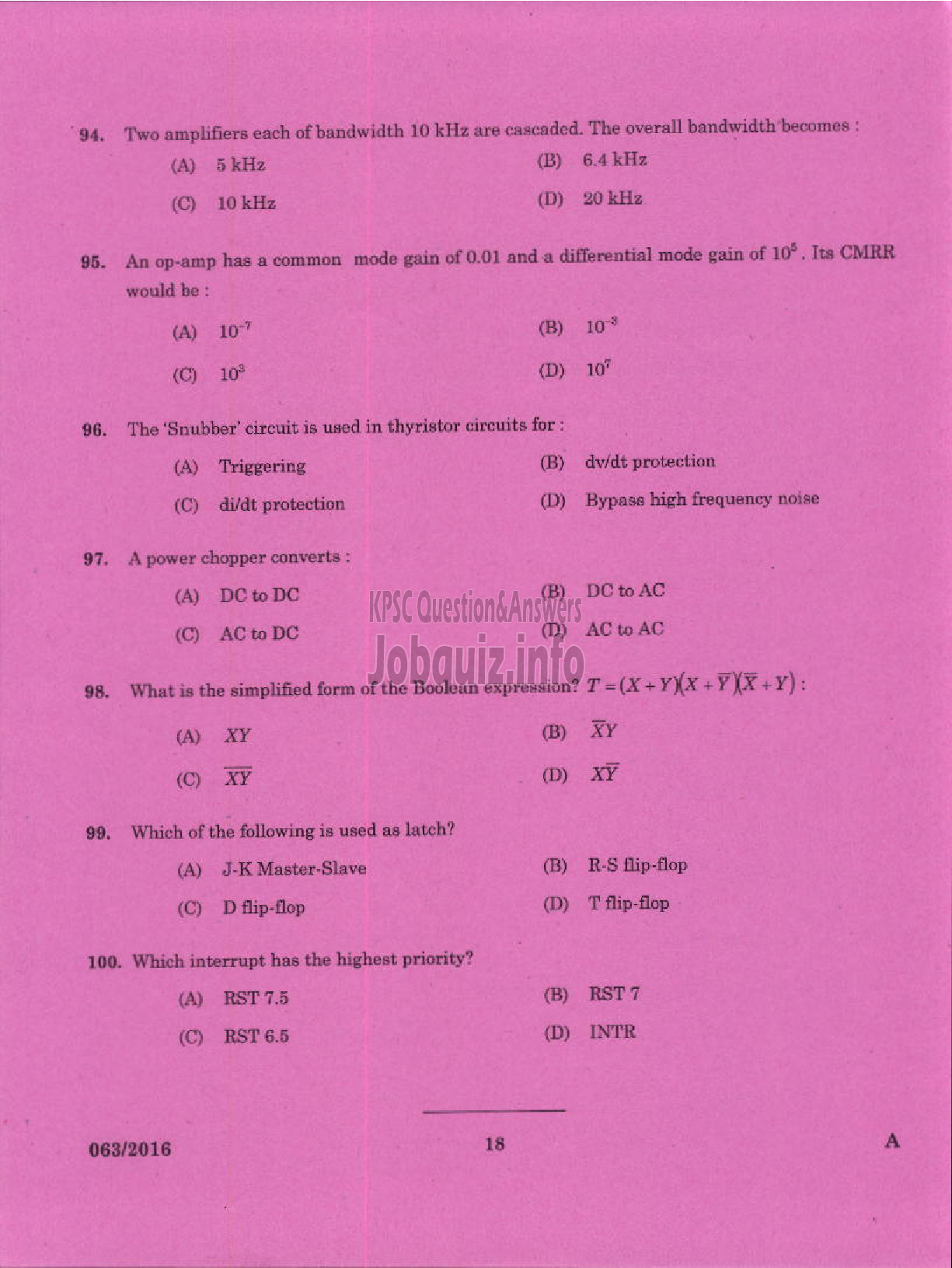 Kerala PSC Question Paper - ASSISTANT PROFESSOR IN ELECTRICAL AND ELECTRONICS ENGINEERING TECHNICAL EDUCATION ENGINEERING COLLEGES-16
