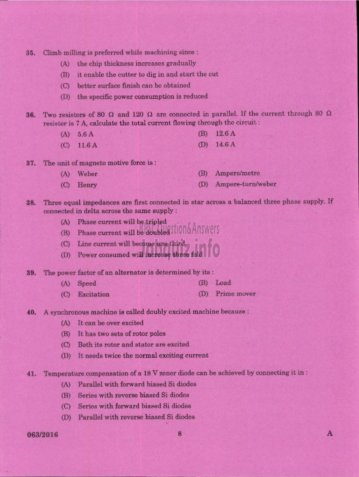 Kerala PSC Question Paper - ASSISTANT PROFESSOR IN ELECTRICAL AND ELECTRONICS ENGINEERING TECHNICAL EDUCATION ENGINEERING COLLEGES-6