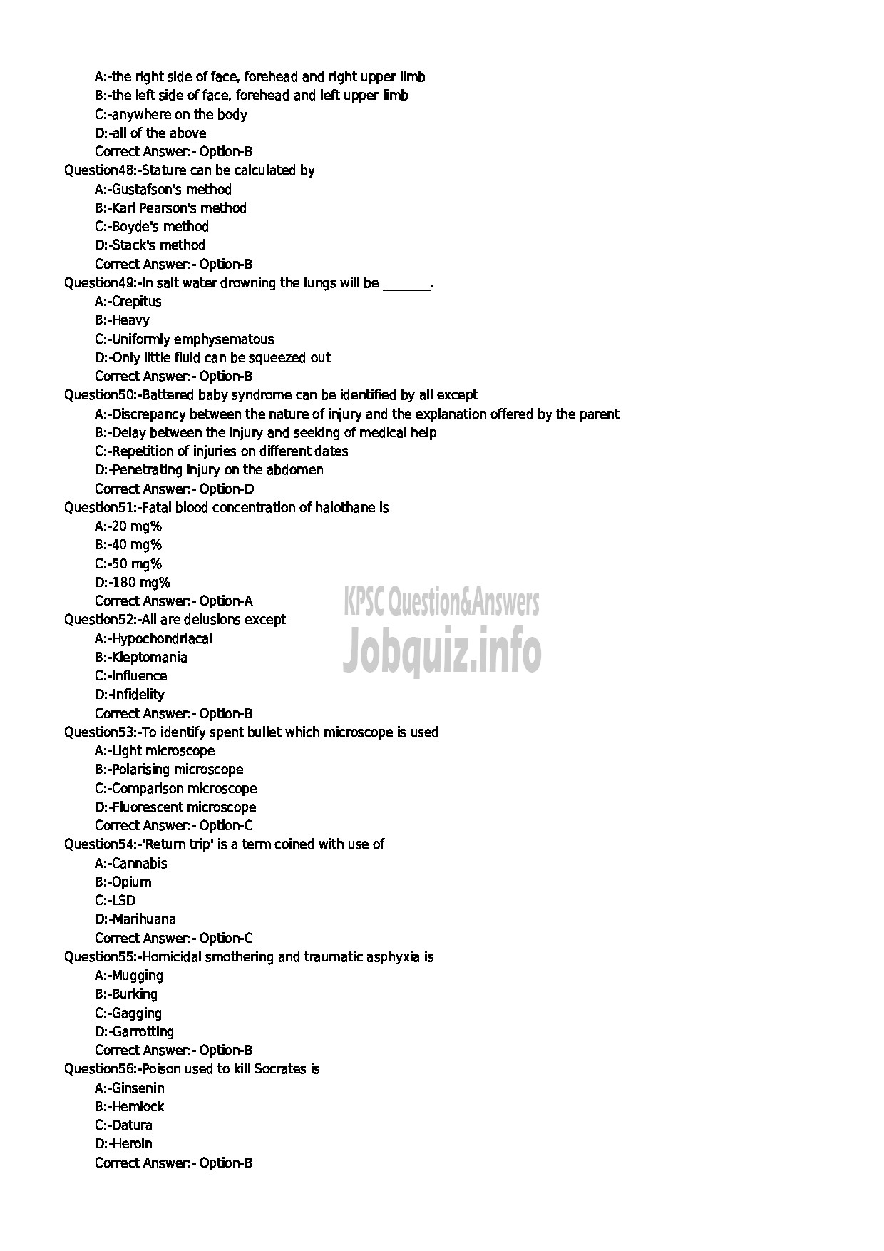 Kerala PSC Question Paper - ASSISTANT PROFESSOR IN FORENSIC MEDICINE (NCA) MEDICAL EDUCATION DEPARTMENT MEDIUM : ENGLISH-6