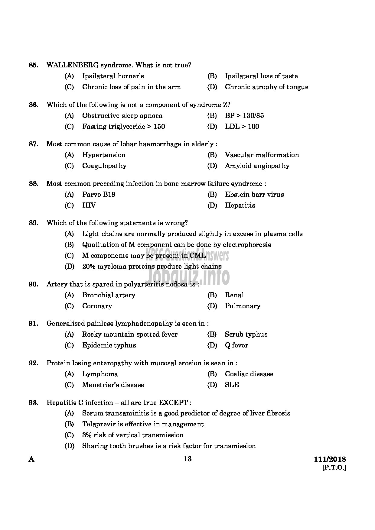 Kerala PSC Question Paper - ASSISTANT PROFESSOR IN GENERAL MEDICINE MEDICAL EDUCATION-11