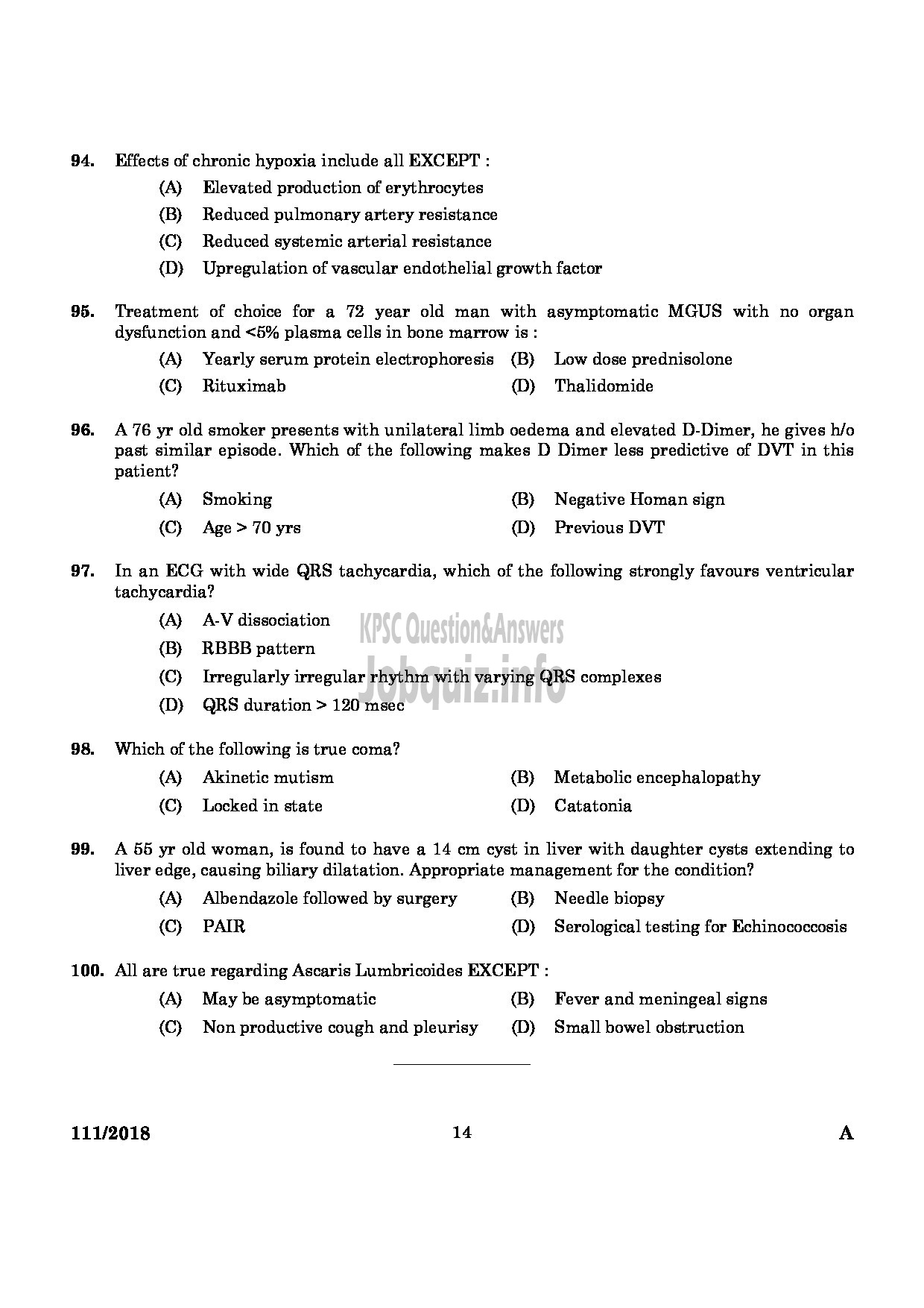 Kerala PSC Question Paper - ASSISTANT PROFESSOR IN GENERAL MEDICINE MEDICAL EDUCATION-12