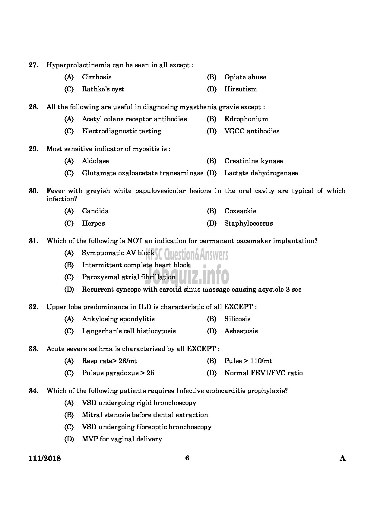 Kerala PSC Question Paper - ASSISTANT PROFESSOR IN GENERAL MEDICINE MEDICAL EDUCATION-4