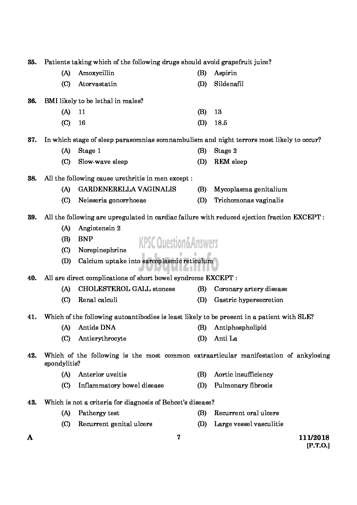 Kerala PSC Question Paper - ASSISTANT PROFESSOR IN GENERAL MEDICINE MEDICAL EDUCATION-5