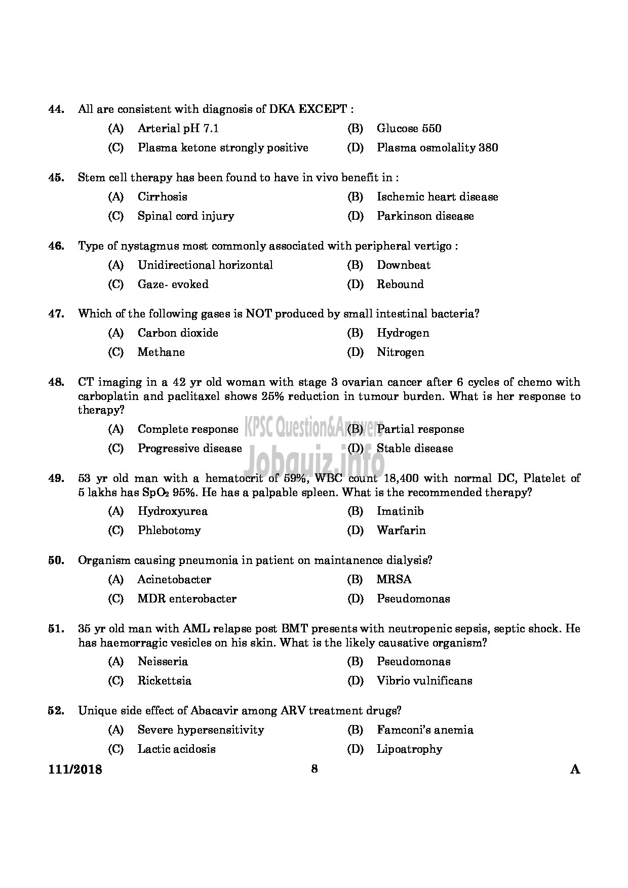 Kerala PSC Question Paper - ASSISTANT PROFESSOR IN GENERAL MEDICINE MEDICAL EDUCATION-6