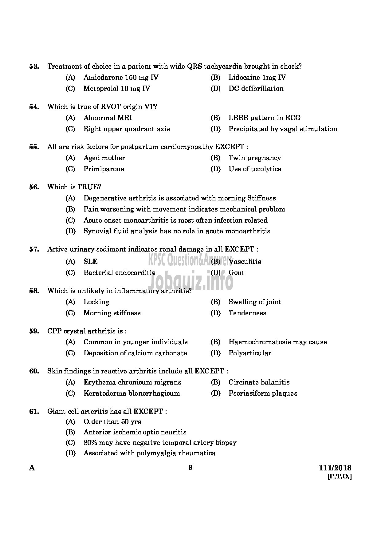 Kerala PSC Question Paper - ASSISTANT PROFESSOR IN GENERAL MEDICINE MEDICAL EDUCATION-7