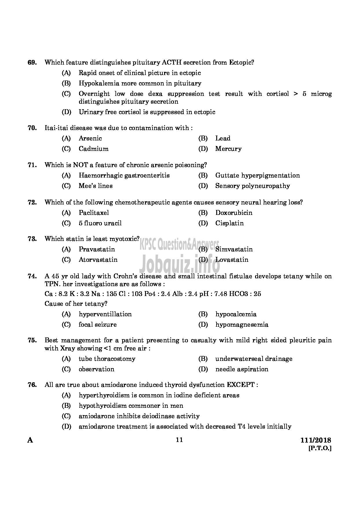 Kerala PSC Question Paper - ASSISTANT PROFESSOR IN GENERAL MEDICINE MEDICAL EDUCATION-9