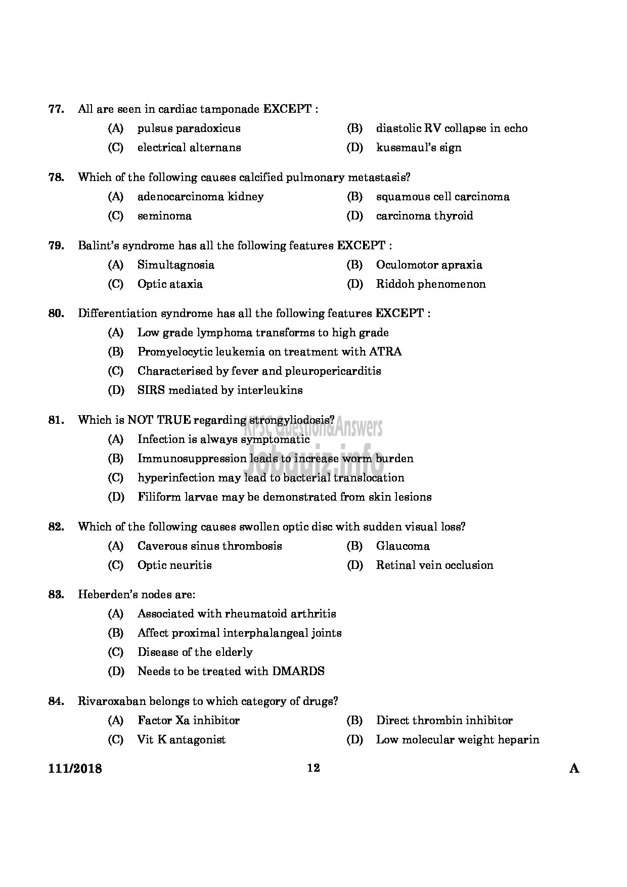 Kerala PSC Question Paper - ASSISTANT PROFESSOR IN GENERAL MEDICINE MEDICAL EDUCATION-10