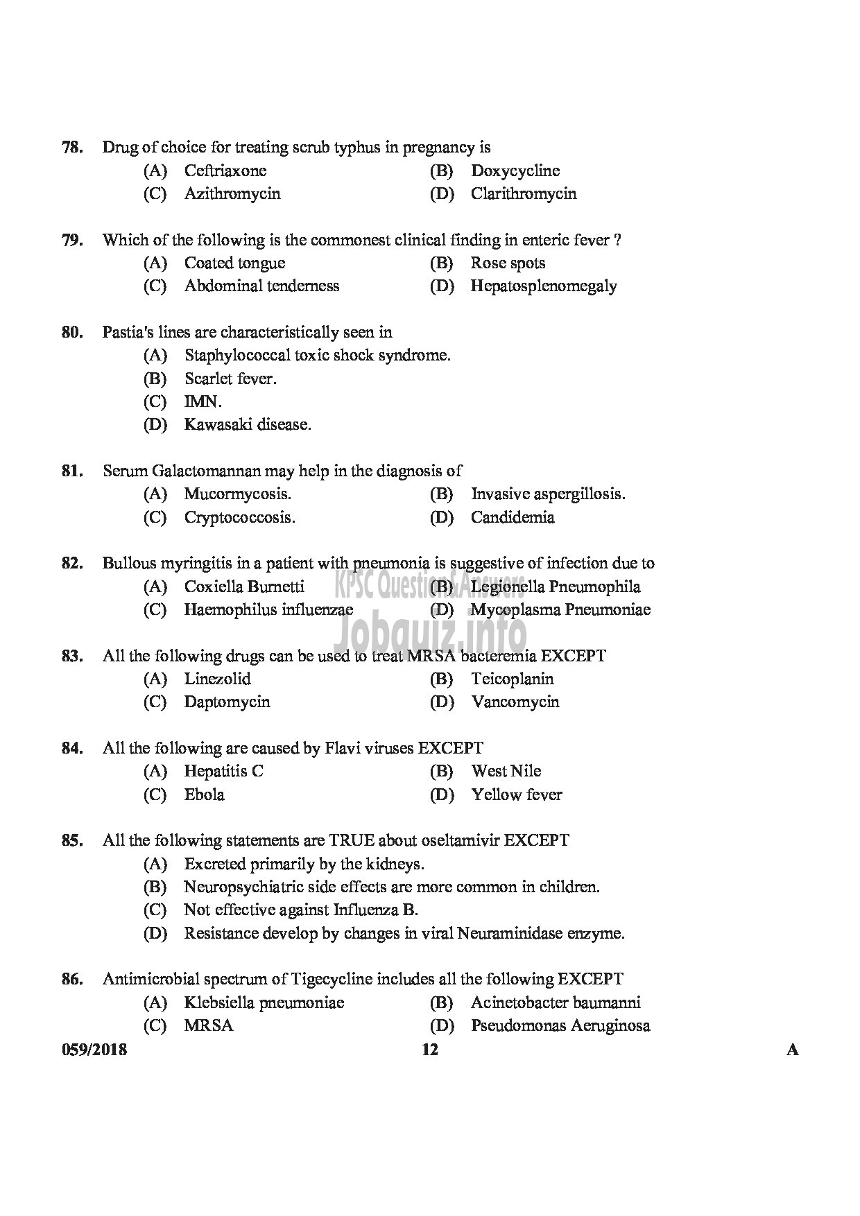 Kerala PSC Question Paper - ASSISTANT PROFESSOR IN INFECTIOUS DISEASES MEDICAL EDUCATION-12