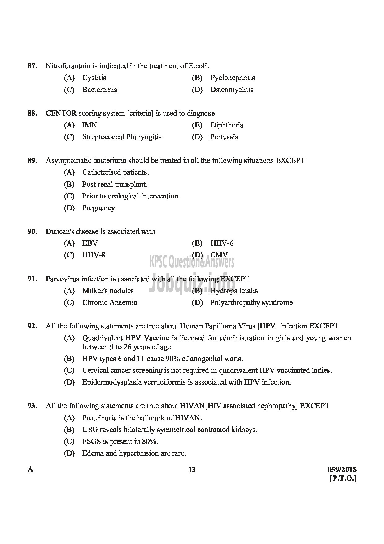 Kerala PSC Question Paper - ASSISTANT PROFESSOR IN INFECTIOUS DISEASES MEDICAL EDUCATION-13