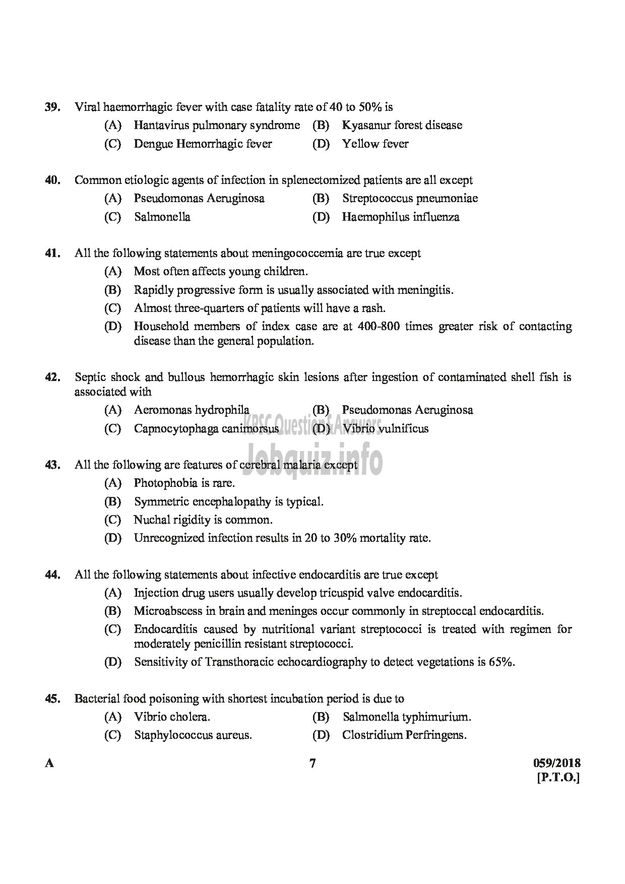 Kerala PSC Question Paper - ASSISTANT PROFESSOR IN INFECTIOUS DISEASES MEDICAL EDUCATION-7