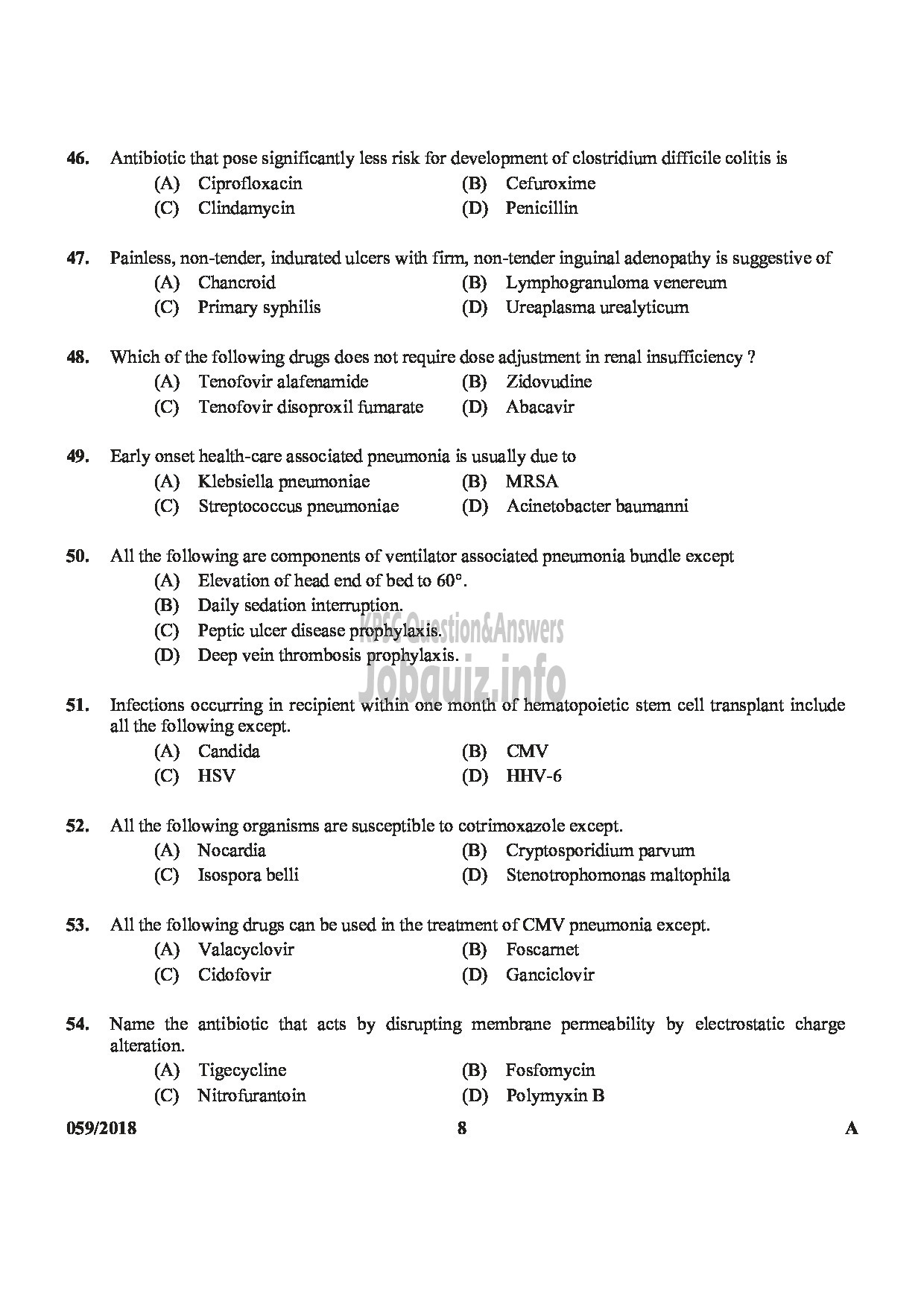 Kerala PSC Question Paper - ASSISTANT PROFESSOR IN INFECTIOUS DISEASES MEDICAL EDUCATION-8