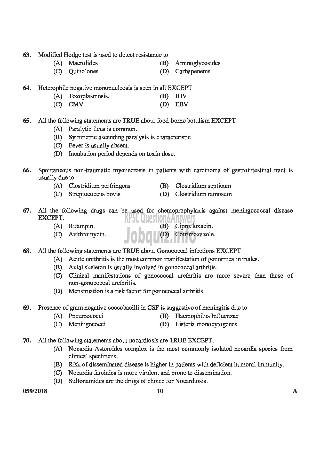 Kerala PSC Question Paper - ASSISTANT PROFESSOR IN INFECTIOUS DISEASES MEDICAL EDUCATION-10