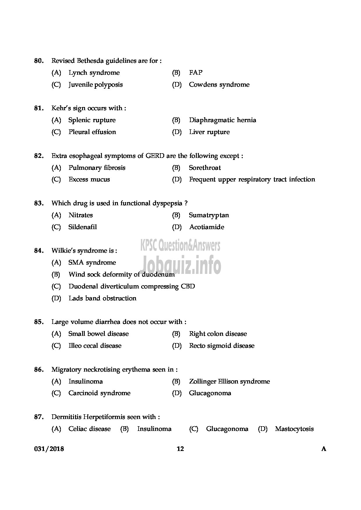 Kerala PSC Question Paper - ASSISTANT PROFESSOR IN MEDICAL GASTROENTEROLOGY MEDICAL EDUCATION-12