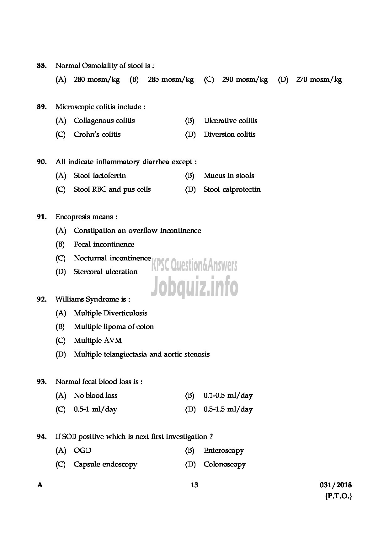 Kerala PSC Question Paper - ASSISTANT PROFESSOR IN MEDICAL GASTROENTEROLOGY MEDICAL EDUCATION-13