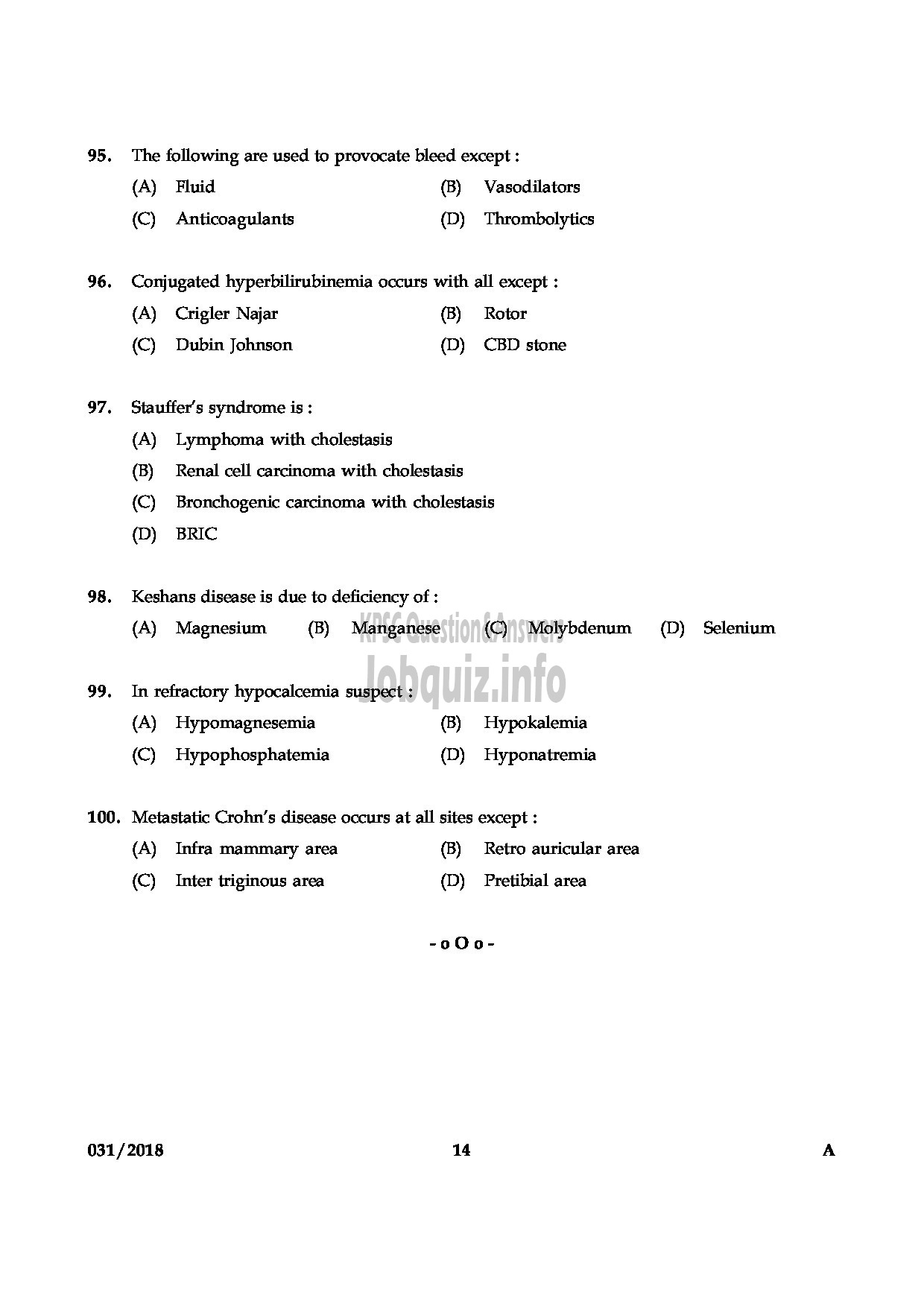 Kerala PSC Question Paper - ASSISTANT PROFESSOR IN MEDICAL GASTROENTEROLOGY MEDICAL EDUCATION-14