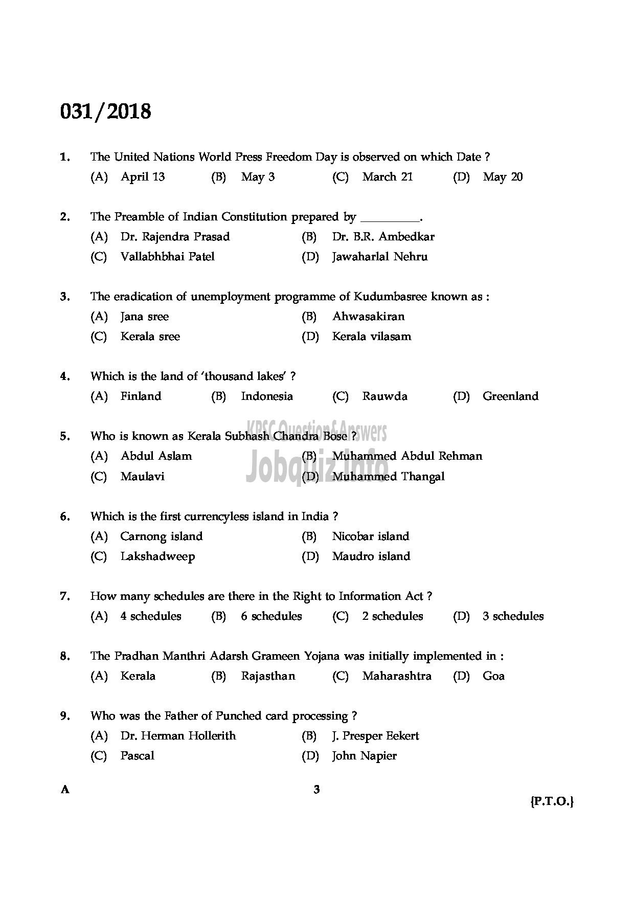 Kerala PSC Question Paper - ASSISTANT PROFESSOR IN MEDICAL GASTROENTEROLOGY MEDICAL EDUCATION-3