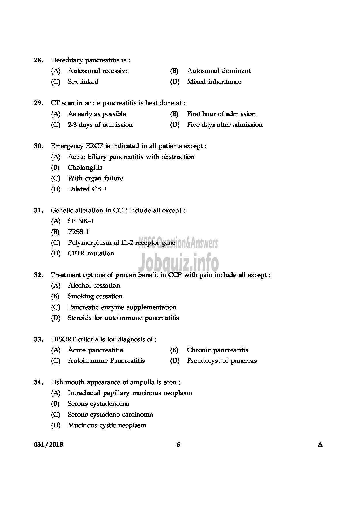 Kerala PSC Question Paper - ASSISTANT PROFESSOR IN MEDICAL GASTROENTEROLOGY MEDICAL EDUCATION-6