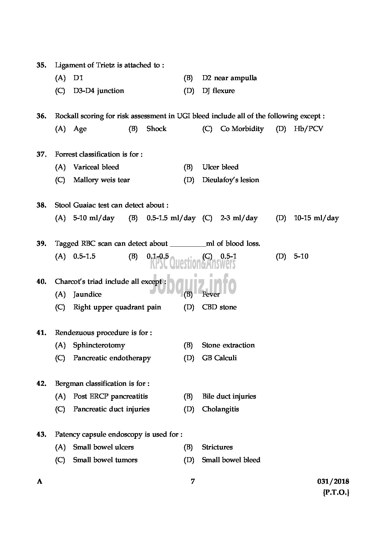 Kerala PSC Question Paper - ASSISTANT PROFESSOR IN MEDICAL GASTROENTEROLOGY MEDICAL EDUCATION-7