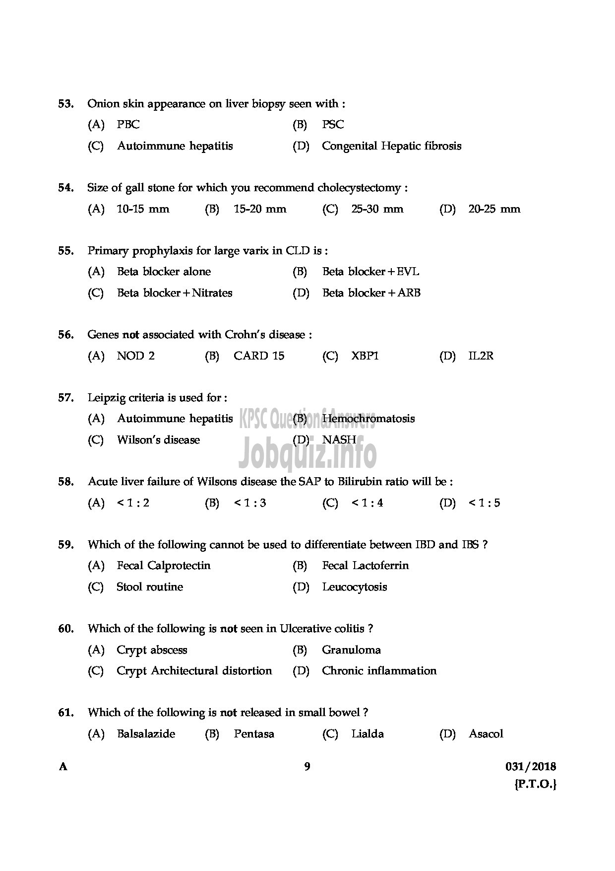 Kerala PSC Question Paper - ASSISTANT PROFESSOR IN MEDICAL GASTROENTEROLOGY MEDICAL EDUCATION-9