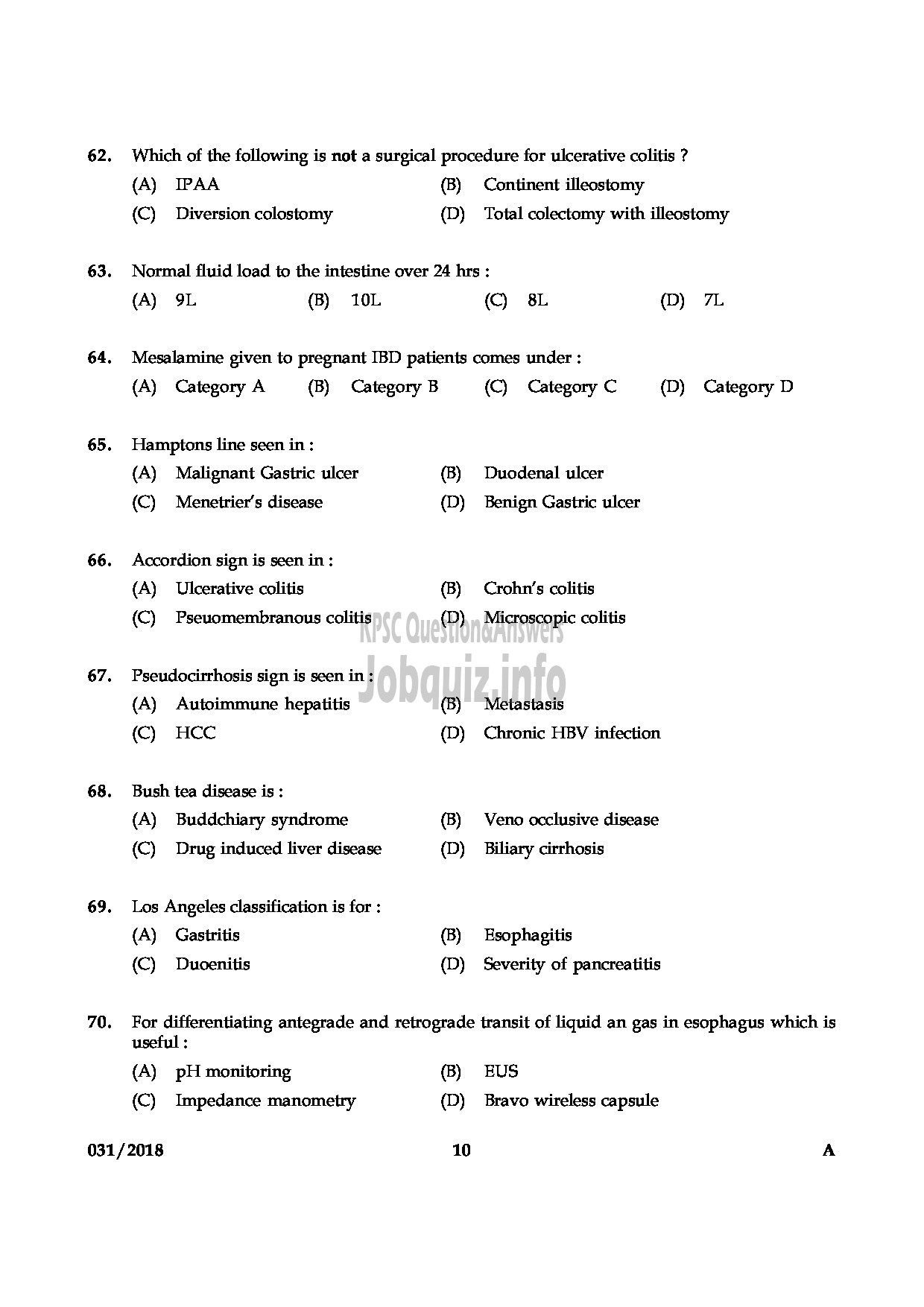 Kerala PSC Question Paper - ASSISTANT PROFESSOR IN MEDICAL GASTROENTEROLOGY MEDICAL EDUCATION-10