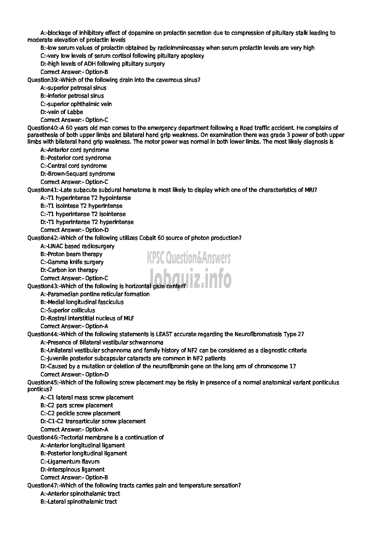 Kerala PSC Question Paper - ASSISTANT PROFESSOR IN NEUROSURGERY MEDICAL EDUCATION-5