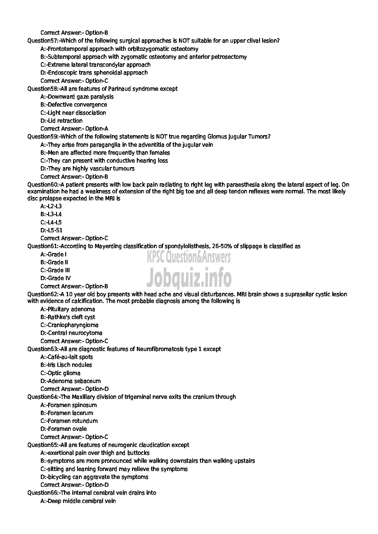 Kerala PSC Question Paper - ASSISTANT PROFESSOR IN NEUROSURGERY MEDICAL EDUCATION-7