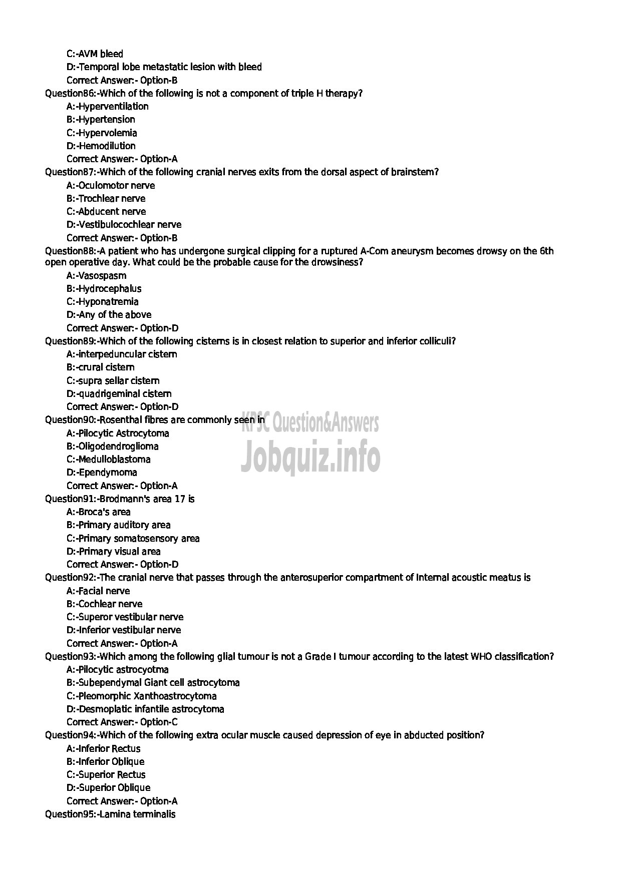 Kerala PSC Question Paper - ASSISTANT PROFESSOR IN NEUROSURGERY MEDICAL EDUCATION-10