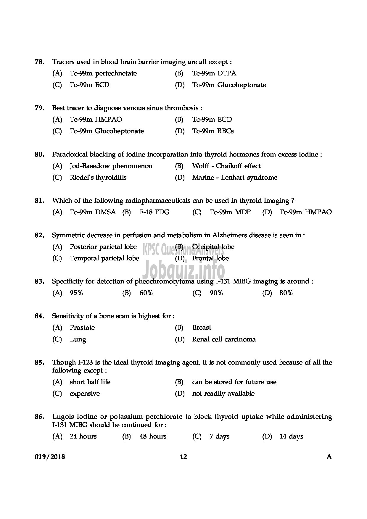 Kerala PSC Question Paper - ASSISTANT PROFESSOR IN NUCLEAR MEDICINE MEDICAL EDUCATION-12