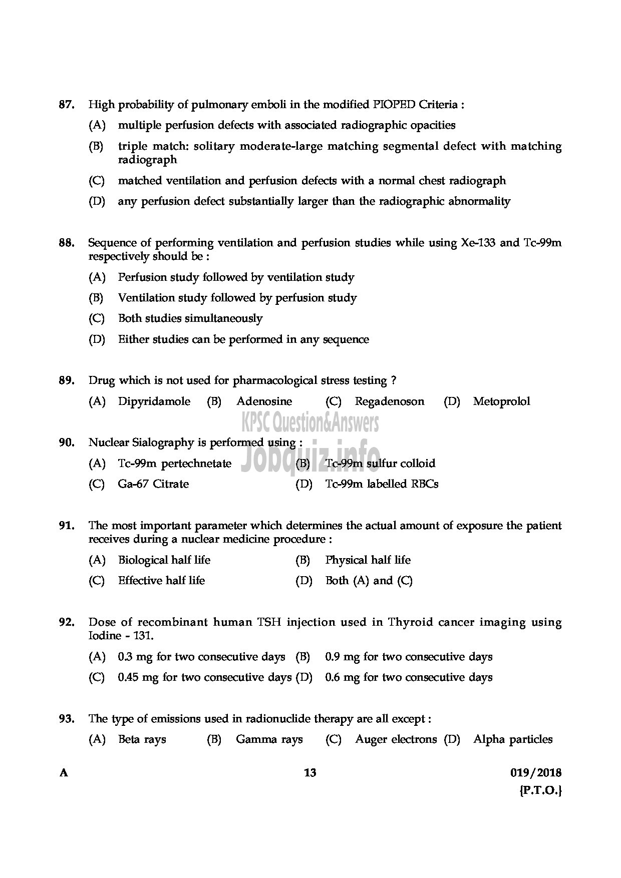 Kerala PSC Question Paper - ASSISTANT PROFESSOR IN NUCLEAR MEDICINE MEDICAL EDUCATION-13