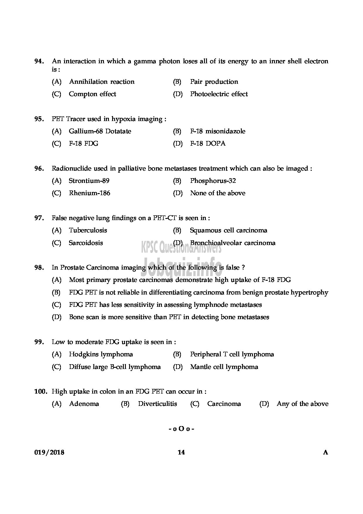 Kerala PSC Question Paper - ASSISTANT PROFESSOR IN NUCLEAR MEDICINE MEDICAL EDUCATION-14