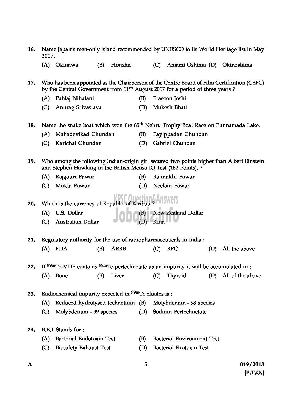 Kerala PSC Question Paper - ASSISTANT PROFESSOR IN NUCLEAR MEDICINE MEDICAL EDUCATION-5