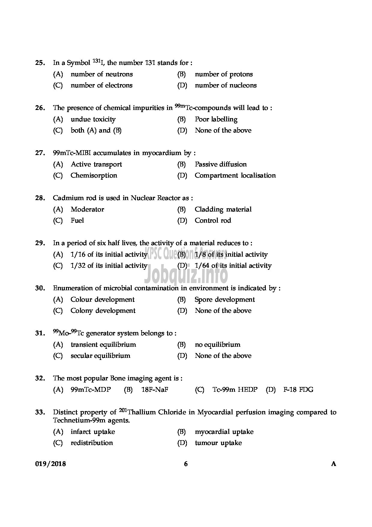 Kerala PSC Question Paper - ASSISTANT PROFESSOR IN NUCLEAR MEDICINE MEDICAL EDUCATION-6