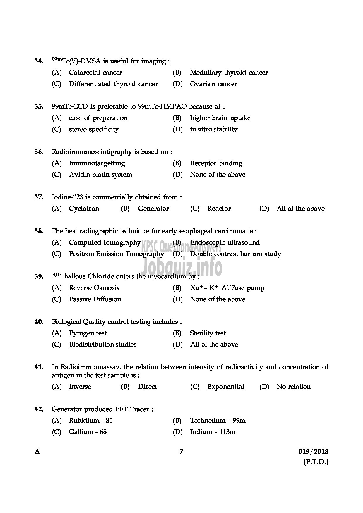 Kerala PSC Question Paper - ASSISTANT PROFESSOR IN NUCLEAR MEDICINE MEDICAL EDUCATION-7