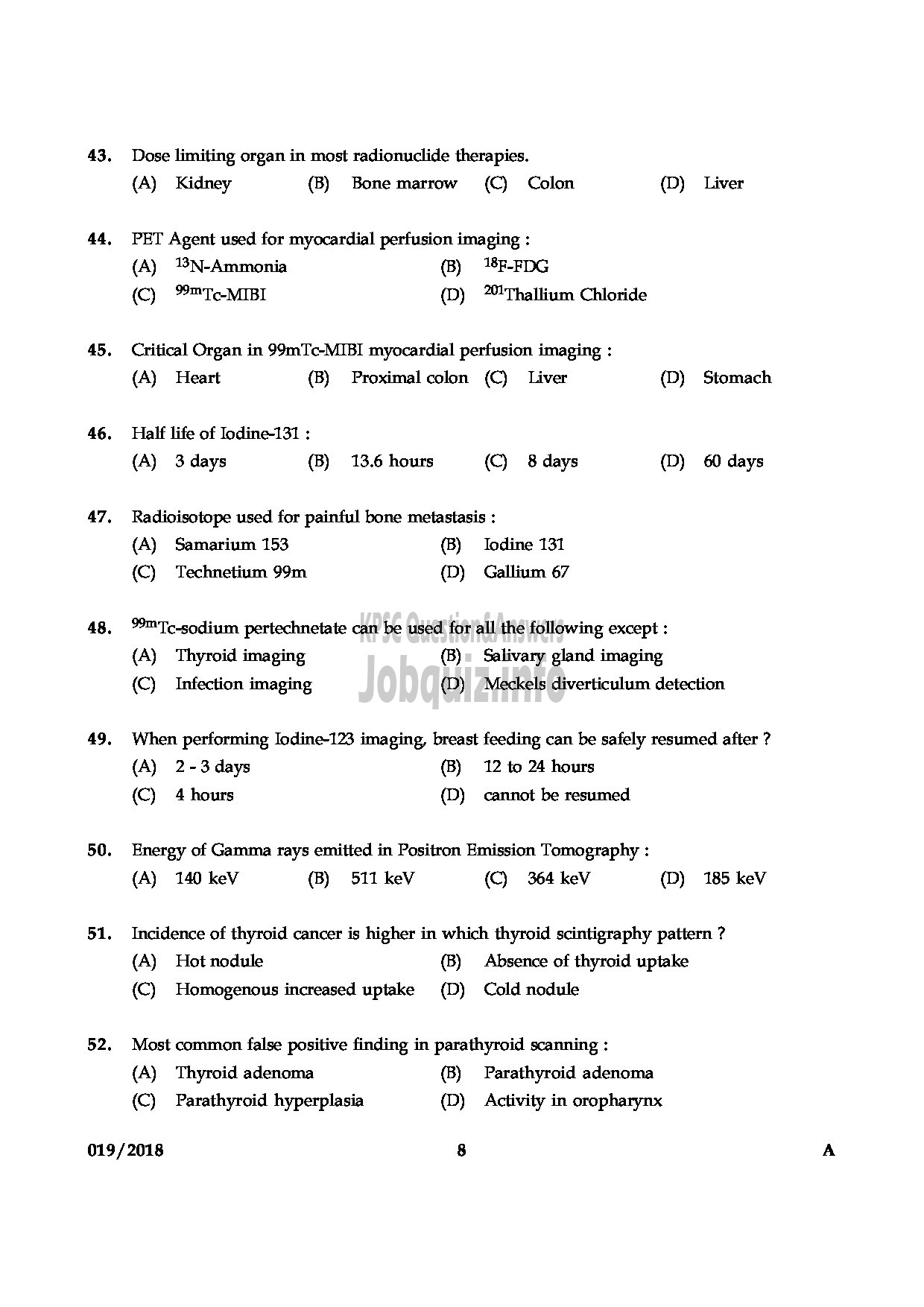 Kerala PSC Question Paper - ASSISTANT PROFESSOR IN NUCLEAR MEDICINE MEDICAL EDUCATION-8