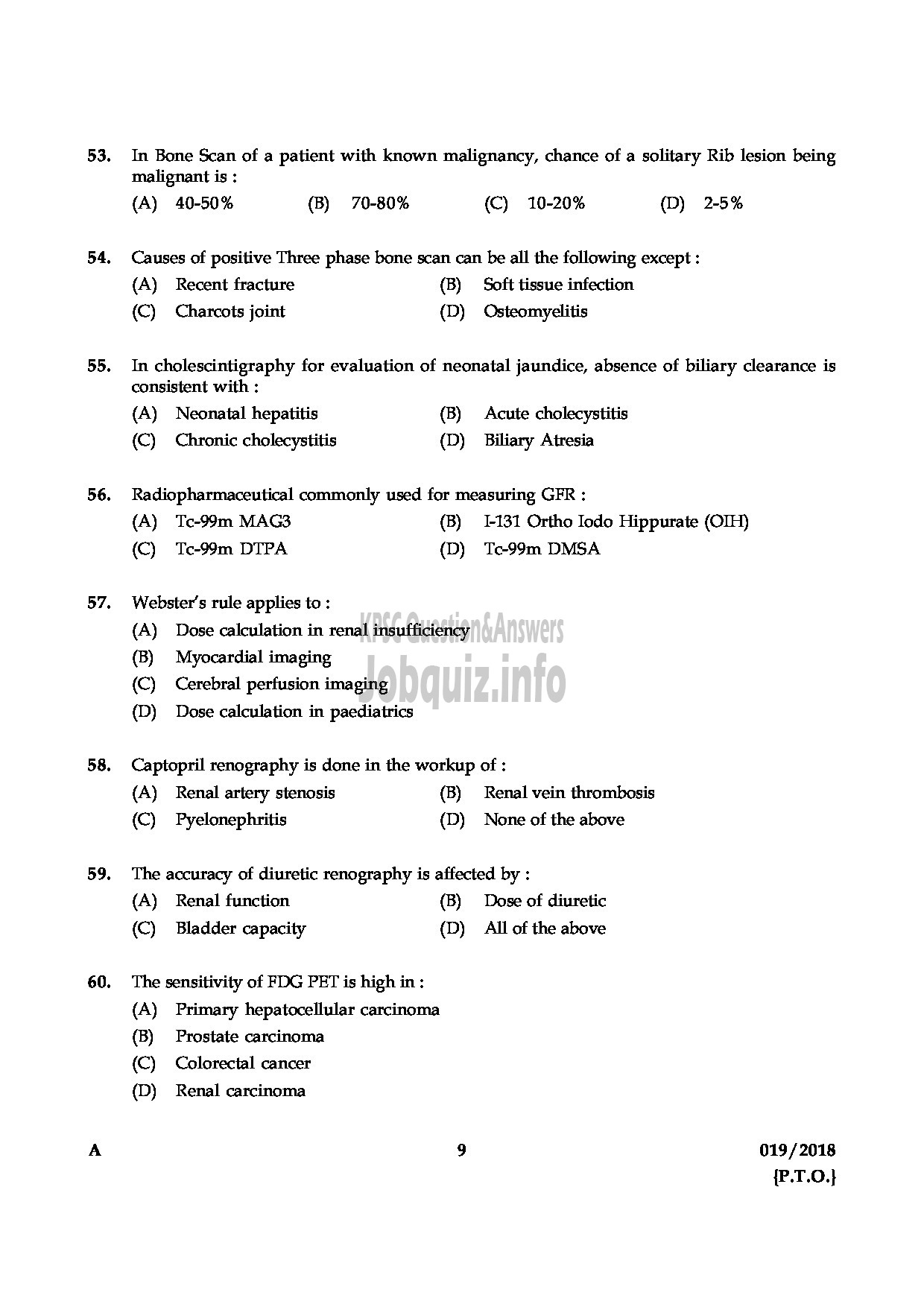 Kerala PSC Question Paper - ASSISTANT PROFESSOR IN NUCLEAR MEDICINE MEDICAL EDUCATION-9