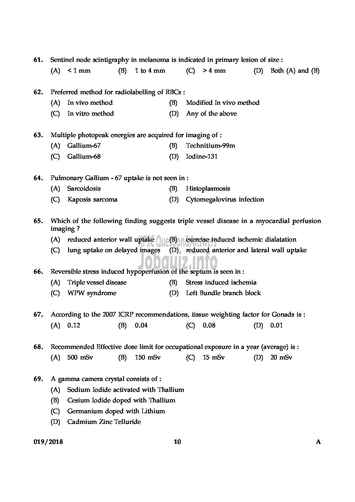 Kerala PSC Question Paper - ASSISTANT PROFESSOR IN NUCLEAR MEDICINE MEDICAL EDUCATION-10