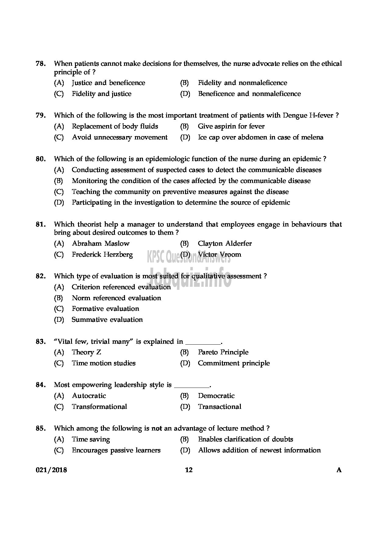 Kerala PSC Question Paper - ASSISTANT PROFESSOR IN NURSING MEDIICAL EDUCATION-12