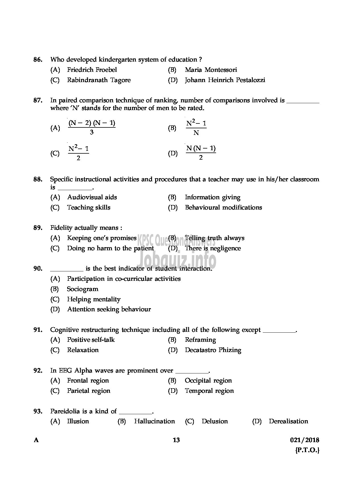 Kerala PSC Question Paper - ASSISTANT PROFESSOR IN NURSING MEDIICAL EDUCATION-13