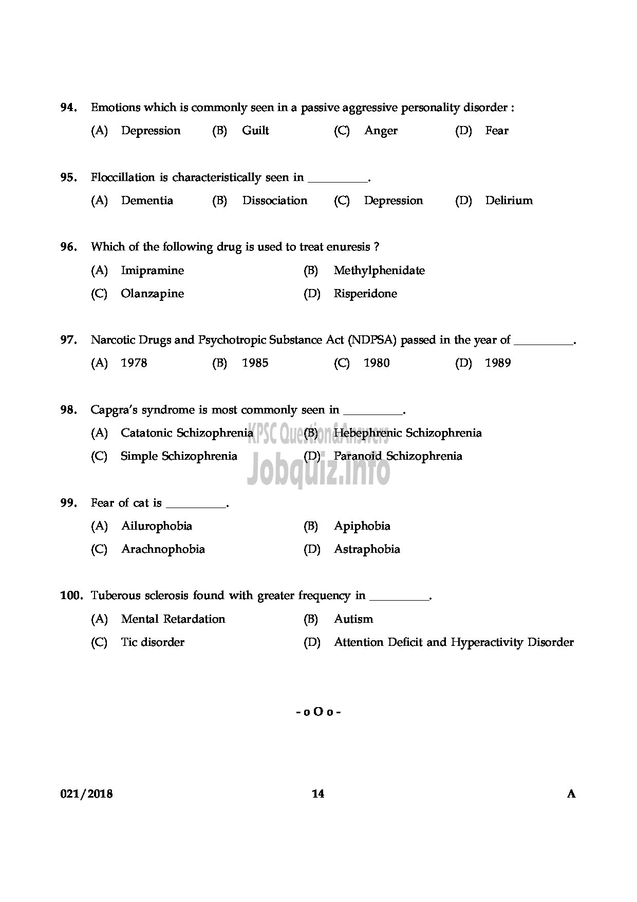 Kerala PSC Question Paper - ASSISTANT PROFESSOR IN NURSING MEDIICAL EDUCATION-14