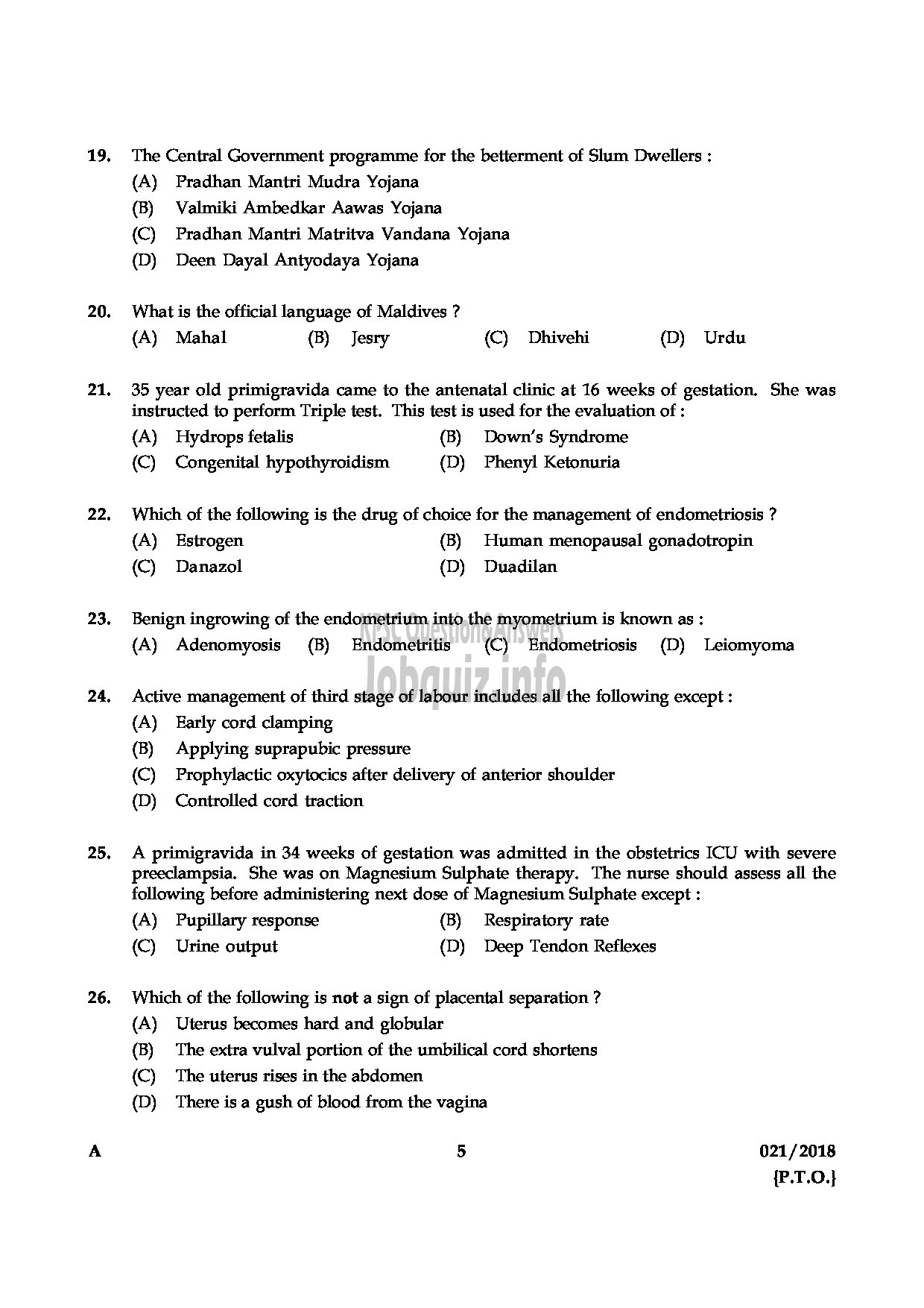 Kerala PSC Question Paper - ASSISTANT PROFESSOR IN NURSING MEDIICAL EDUCATION-5