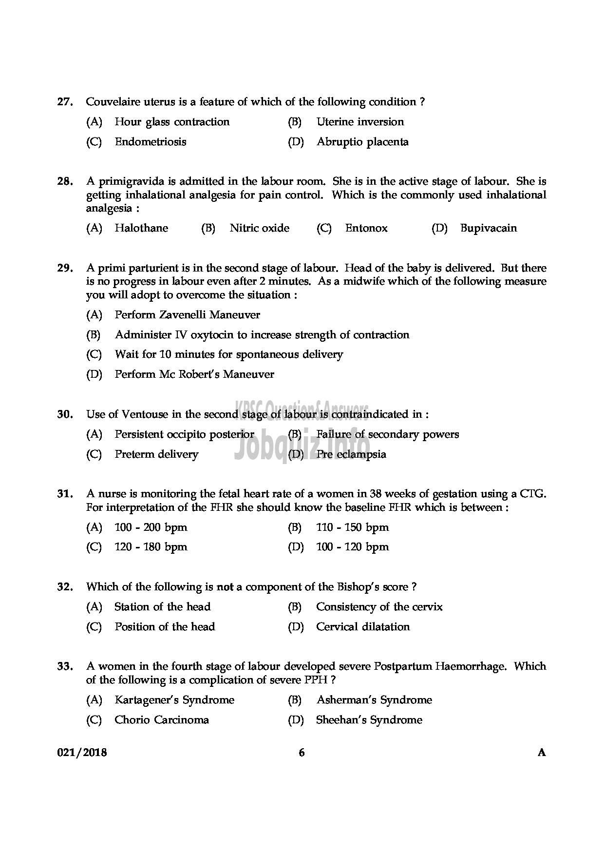 Kerala PSC Question Paper - ASSISTANT PROFESSOR IN NURSING MEDIICAL EDUCATION-6