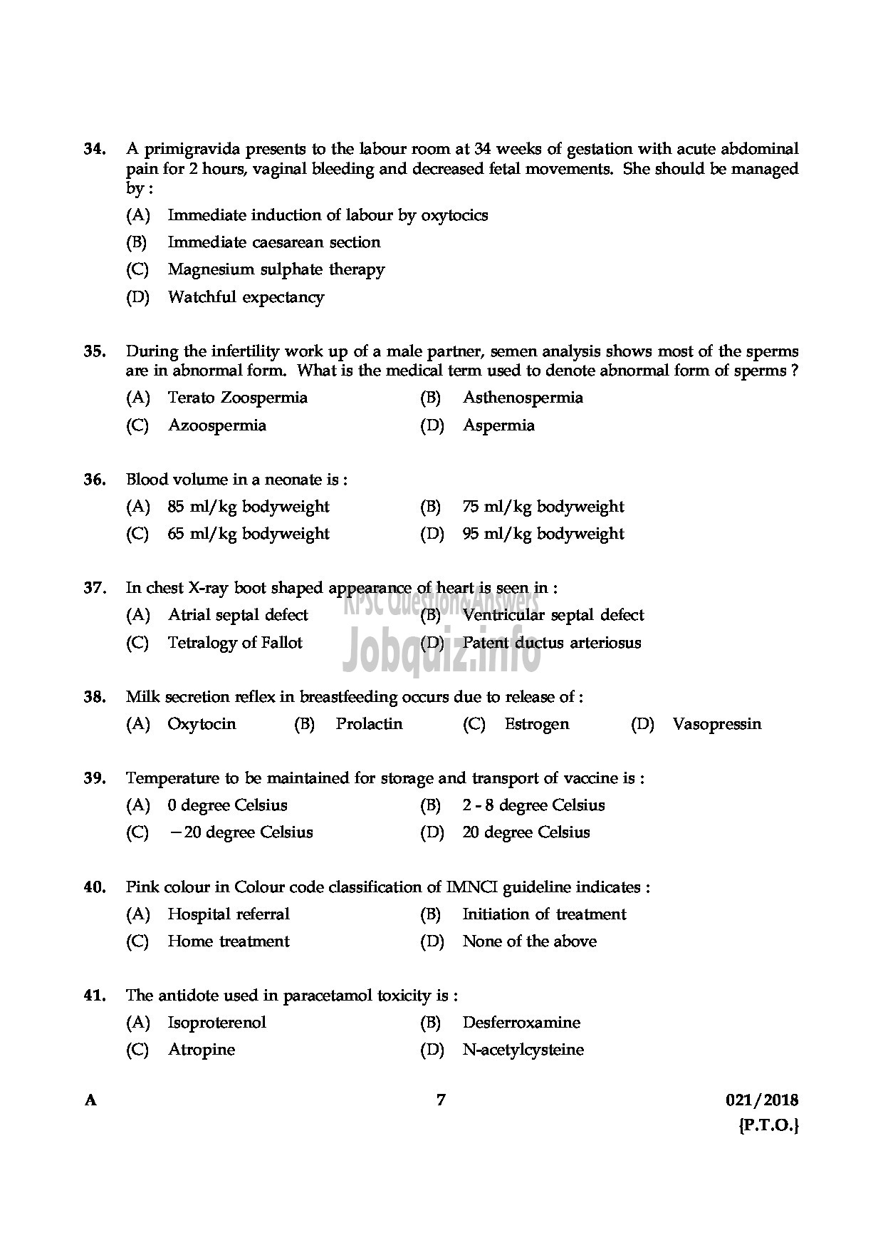 Kerala PSC Question Paper - ASSISTANT PROFESSOR IN NURSING MEDIICAL EDUCATION-7