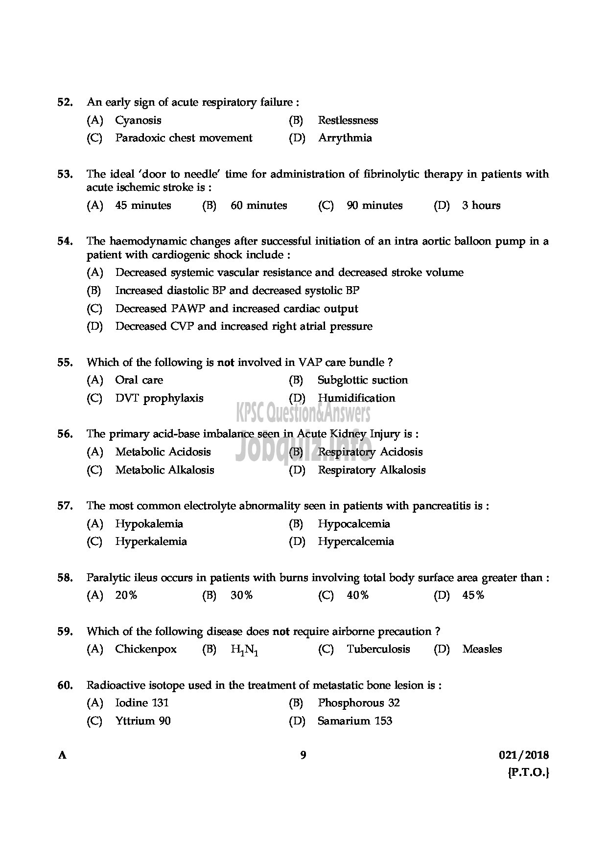 Kerala PSC Question Paper - ASSISTANT PROFESSOR IN NURSING MEDIICAL EDUCATION-9